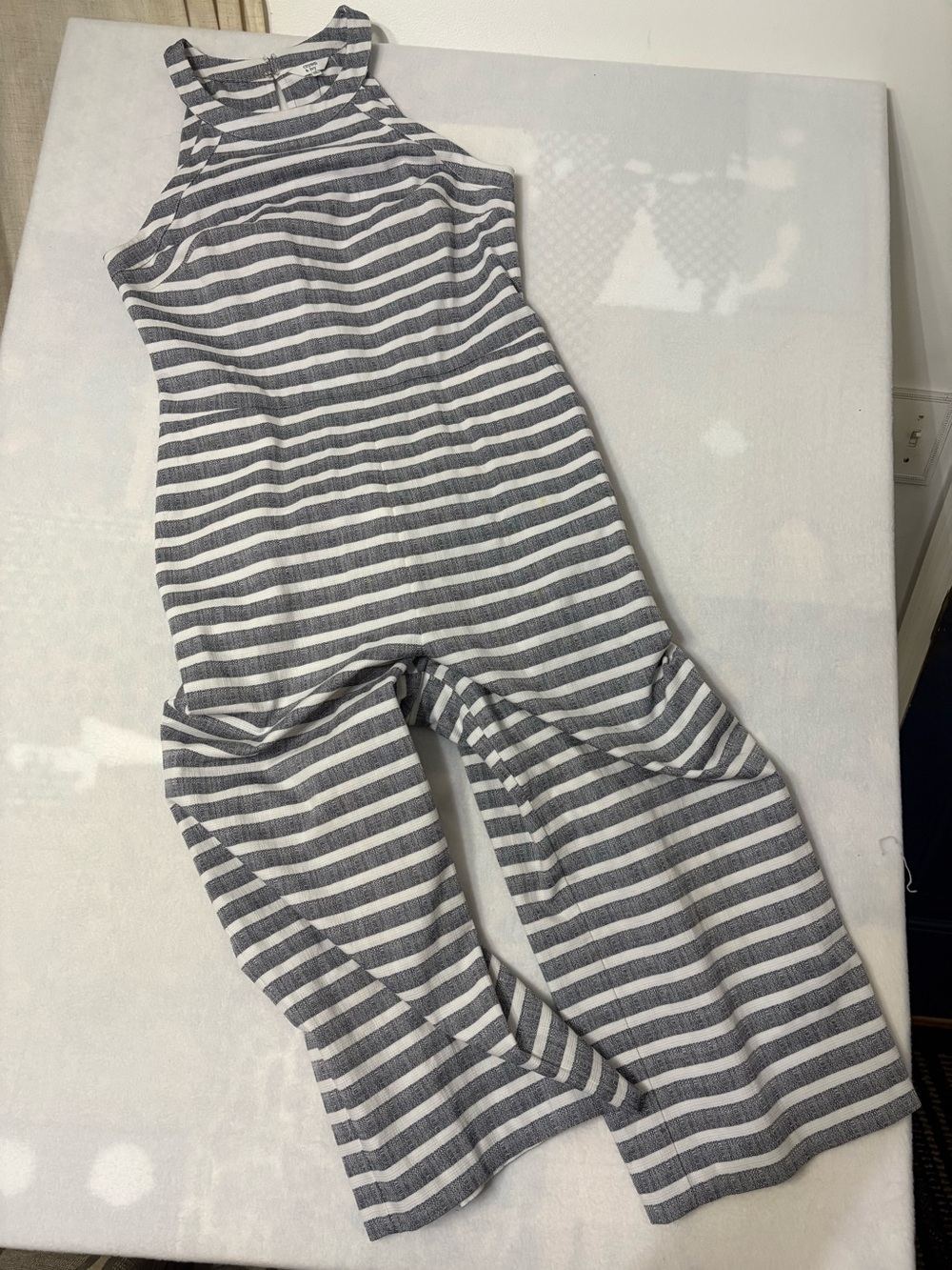 Crown & Ivy Striped Blue Sailing cropped jumpsuit NWT SIZE 10